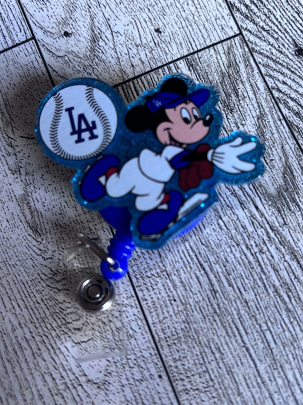 LA Dodgers Mickey Mouse Retractable Badge Reel • Cute Nurse & Teacher ID Holder